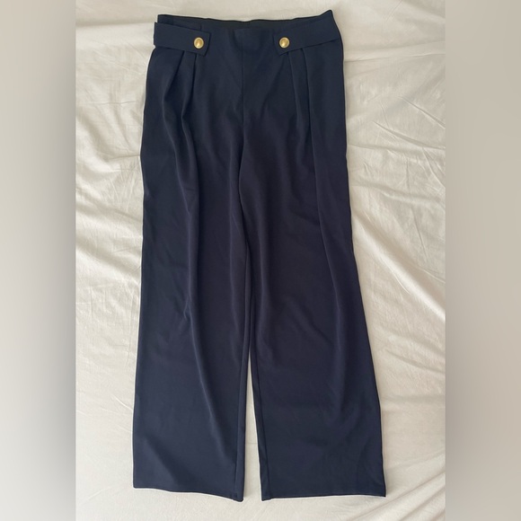 H&M Pants - H&M Navy Wide-Leg High-Waist Trousers with Gold Buttons size medium